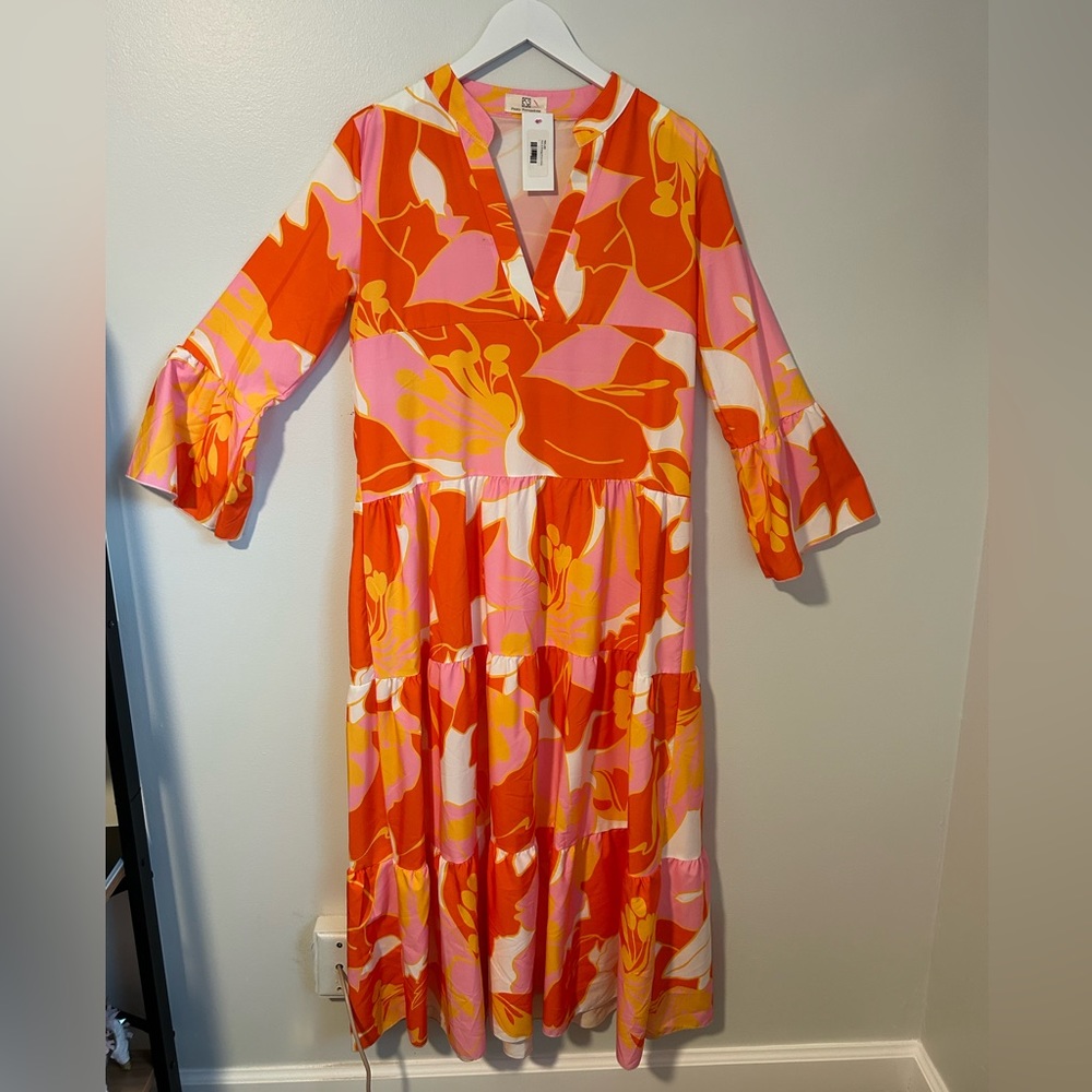 Pretty Persuasions orange and pink print maxi dress. Size small.